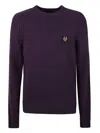 Belstaff Relaxed Fit Wool Sweater With Ribbed Detailing In Purple