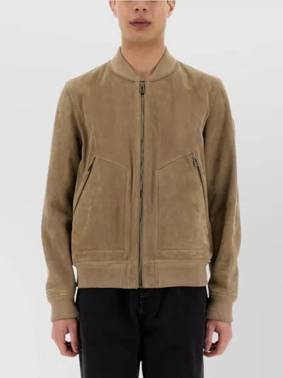 Belstaff Ribbed Cuffs Zip Pockets Jacket In Beige