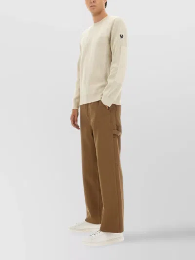 Belstaff Ribbed Long Sleeve Crew Neck Sweater In Neutral