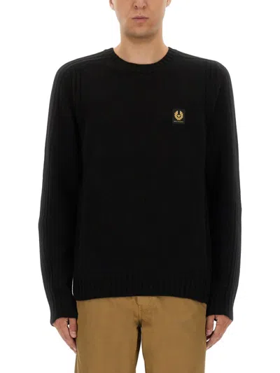 Belstaff Ribbed Merino Wool Sweater With Logo Patch In Black