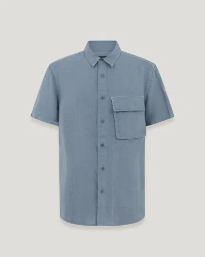 Belstaff Scale Short Sleeve Shirt In Blue Flint