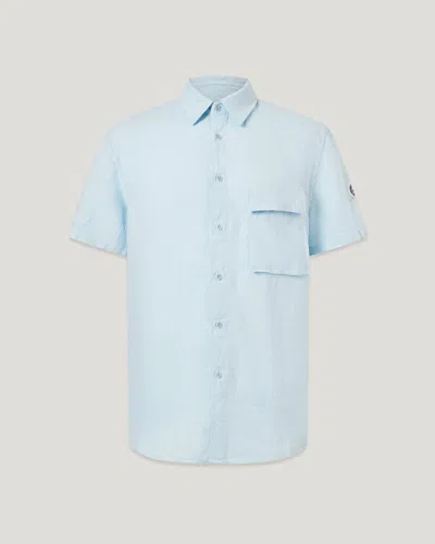 Belstaff Scale Short Sleeve Shirt Garment Dyed Linen In Blue
