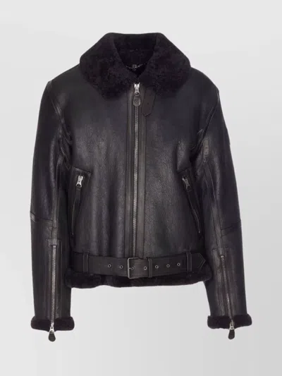 BELSTAFF SHEARLING TRIM JACKET BELTED HEM