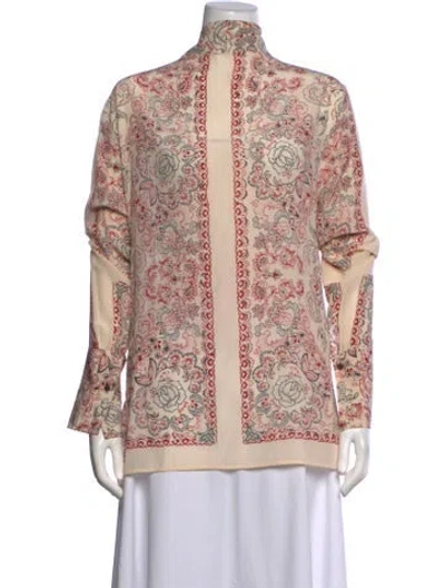 Pre-owned Belstaff Silk Floral Print Top In Neutrals