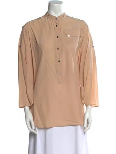 Pre-owned Belstaff Silk Mock Neck Button-up Top In Neutral
