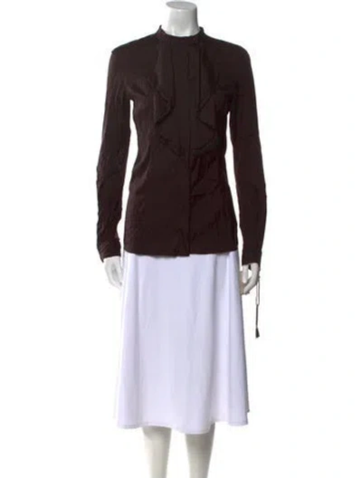 Pre-owned Belstaff Silk Mock Neck Top W/ Tags In Brown