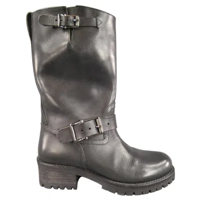 Pre-owned Belstaff Size 7 Black Leather Fulham Moto Biker Boots