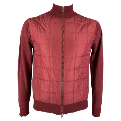 Pre-owned Belstaff Size L Burgundy Mixed Fabrics Wool Polyester Zip Up Jacket In Red