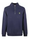 Belstaff Quarter-zip Black Cotton Pullover With High Collar In Blue