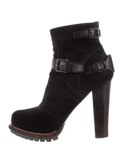 Pre-owned Belstaff Suede Leather Trim Embellishment Moto Boots In Black