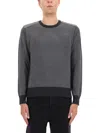 Belstaff Crew Neck Long Sleeve Sweater With Ribbed Cuffs In Gray