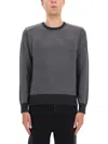 Belstaff Crew Neck Long Sleeve Sweater With Ribbed Cuffs In Gray
