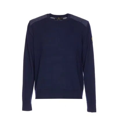 Belstaff Patch-pocket Crew-neck Sweater In Blue