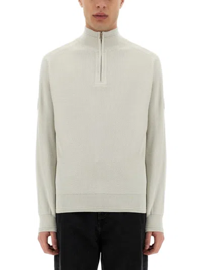 Belstaff Textured Cotton Shirt With High Collar In Neutrals