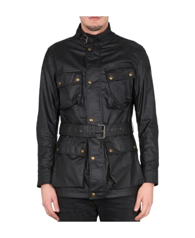 Belstaff Trialmaster Belted Waxed Cotton Jacket In Black
