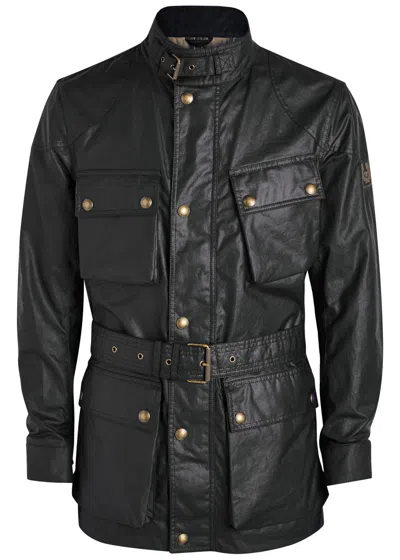 Belstaff Mens Black Trialmaster Belted Four-buttoned-pockets Regular-fit Waxed-cotton Jacket In Green