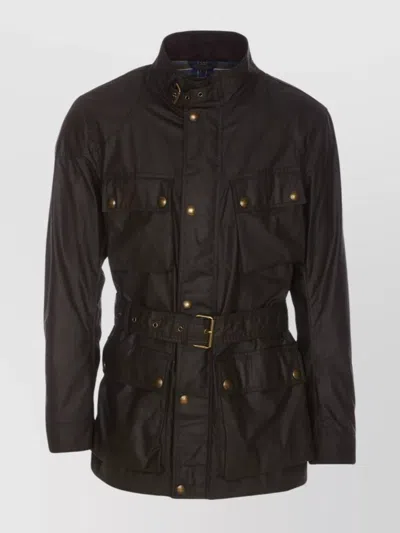 Belstaff Cotton Waterproof Belted Jacket In Black