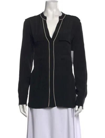 Pre-owned Belstaff V-neck Long Sleeve Blouse In Black/white