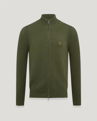 Belstaff Watch Full Zip Cardigan In Dark Surplus Green