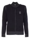 Belstaff High Collar Long Sleeve Zip Knit Sweater In Black