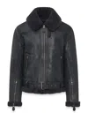 Belstaff Fur-collar Zip-pocket Leather Jacket In Black
