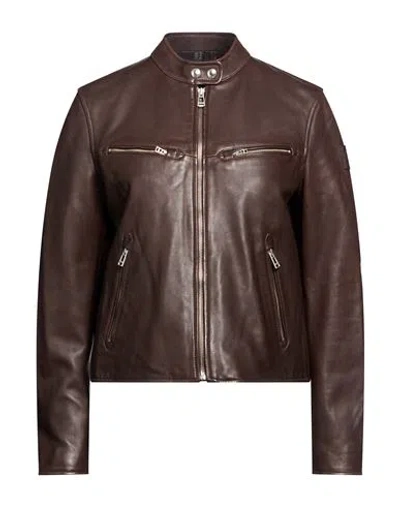 Belstaff Woman Jacket Dark Brown Size 14 Lambskin In Burgundy