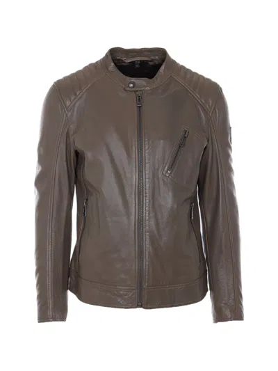 Belstaff Men Racer Leather Jacket In Green