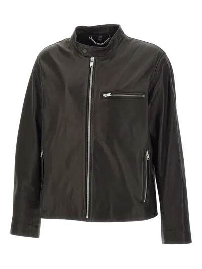Belstaff Zip-up Leather Jacket In Blue