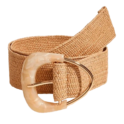 Beltbe Straw Elastic Belt With Triangle Buckle In Neutral