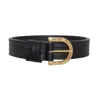 Beltbe Women's Arch Gold Metal Buckle Leather Belt - True Black In Black
