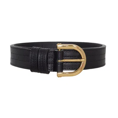 Beltbe Women's Arch Gold Metal Buckle Leather Belt - True Black