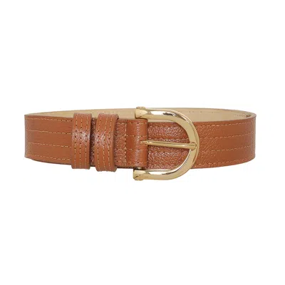 Beltbe Women's Brown Arch Gold Metal Buckle Leather Belt - Caramel