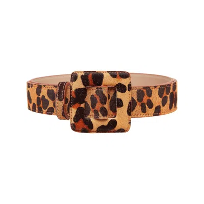 Beltbe Women's Brown Mini Square Buckle Belt - Leopard