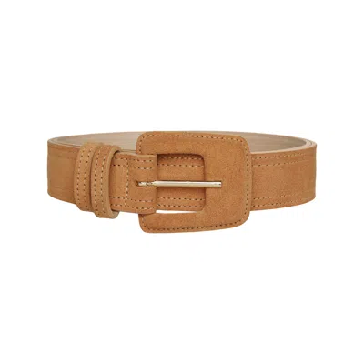 Beltbe Women's Brown Suede Rectangle Buckle Belt - Caramel