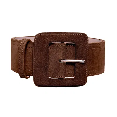 Beltbe Women's Brown Suede Square Buckle Belt - Coffee