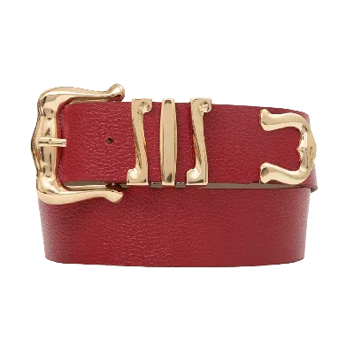 Beltbe Women's Gold Metal Buckle Leather Belt - Red