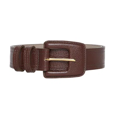 Beltbe Women's Leather Rectangle Buckle Belt - Brown