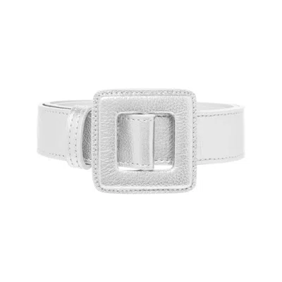 Beltbe Women's Mini Square Metallic Buckle Belt - Silver Shimmer