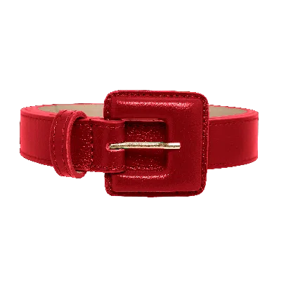 Beltbe Women's Mini Square Narrow Leather Belt - Red