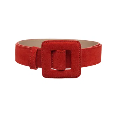 Beltbe Women's Mini Square Suede Buckle Belt - Red