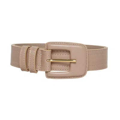 Beltbe Women's Neutrals Leather Rectangle Buckle Belt - Beige In Beige/black