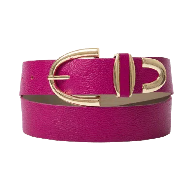 Beltbe Women's Pink / Purple Arch Buckle Leather Belt - Fuchsia