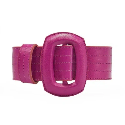 Beltbe Women's Pink / Purple Stitched Leather Oval Buckle Belt - Fuchsia