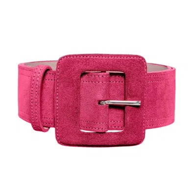 Beltbe Women's Pink Suede Square Buckle Belt - Raspberry