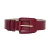 Beltbe Women's Red Leather Rectangle Buckle Belt - Wine In Red