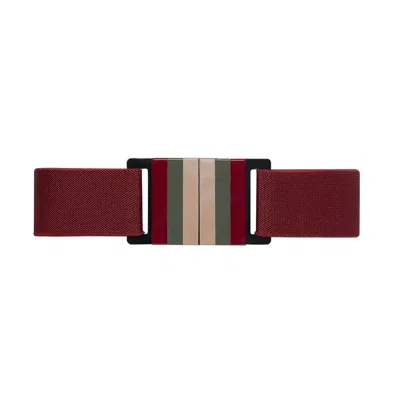 Beltbe Women's Red Stretch Belt With Acrylic Buckle - Wine Multicolor Stripes