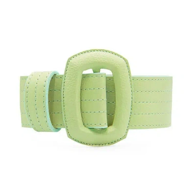 Beltbe Women's Stitched Leather Oval Buckle Belt - Lime Green