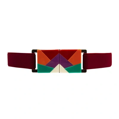 Beltbe Women's Stretch Belt With Acrylic Buckle - Multicolour In Burgundy