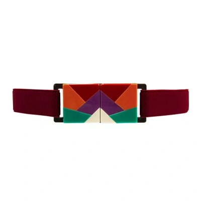 Beltbe Women's Red Stretch Belt With Multicolor Acrylic Buckle - Wine In Burgundy