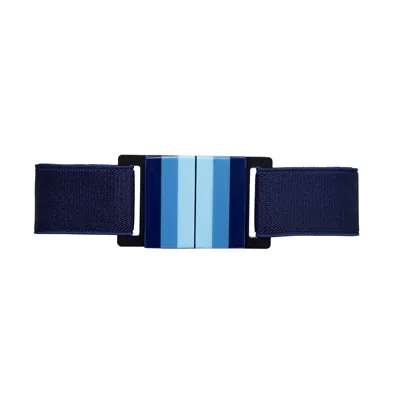 Beltbe Women's Stretch Belt With Acrylic Buckle - Multicolor Blue Stripes